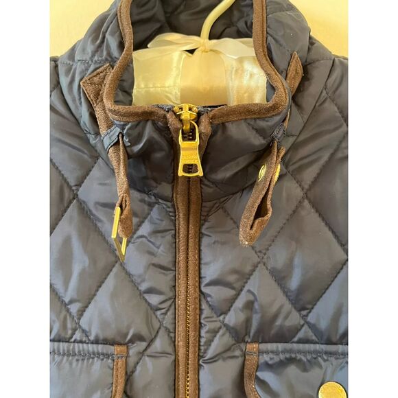 Banana Republic Vest Size M Blue Brown Trim Zip Up Quilted Pockets Women's - Picture 8 of 8